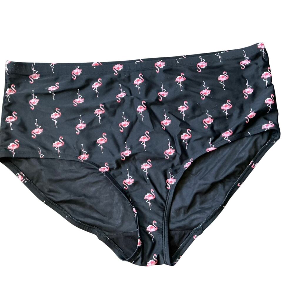 Swim by Cacique Flamingo Black High Waist Bottoms Size 18‎